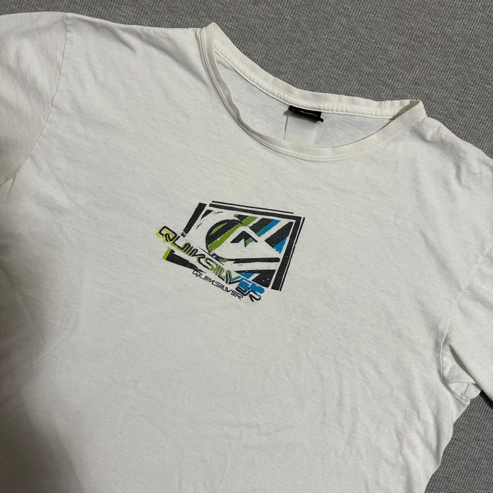 Quiksilver Graphic T-Shirt Short Sleeve Surf Skate Logo Distressed White Mens L